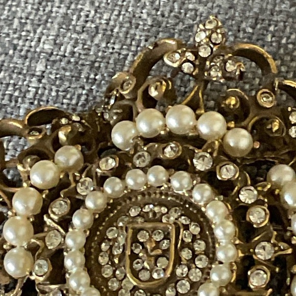 Vintage De Nicola Pin Brooch Faux Pearls Rhinestones Star Filigree Gold Tone - Picture 7 of 7